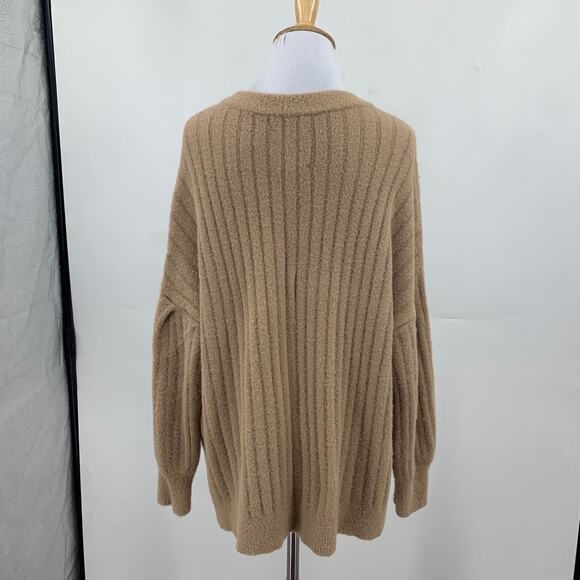Aerie Sweater Womens S Small Stone Fuzzy Cozy Ribbed Oversized Crewneck Pullover - Picture 5 of 13